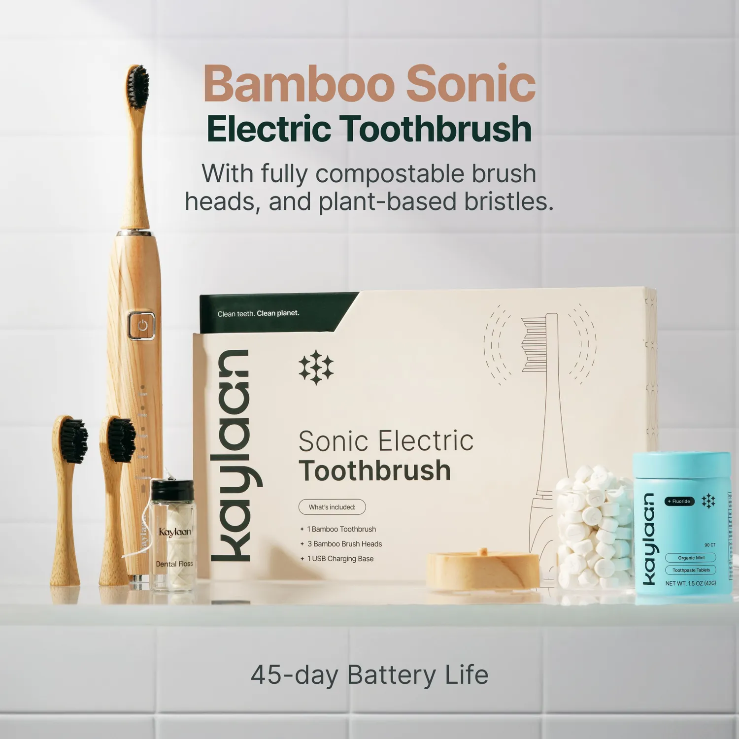 Kaylaan Bamboo Electric elektrisk tandbørste sonisk bambus