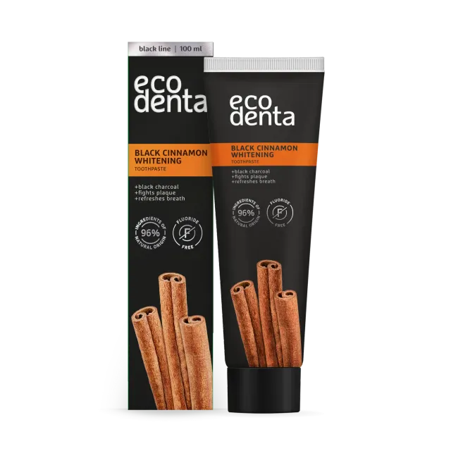 Ecodenta Black Cinnamon tandpasta 100 ml kanel blegende