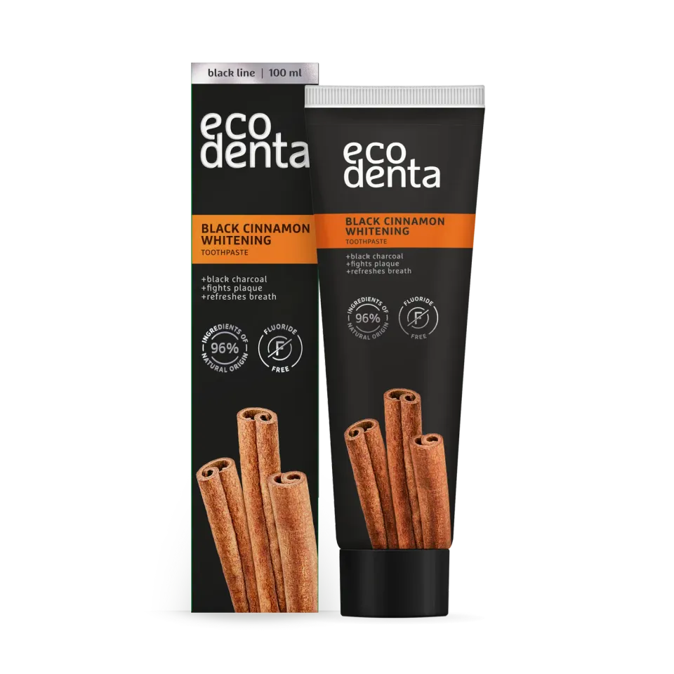 Ecodenta Black tandpasta 100 ml, kanel whitening