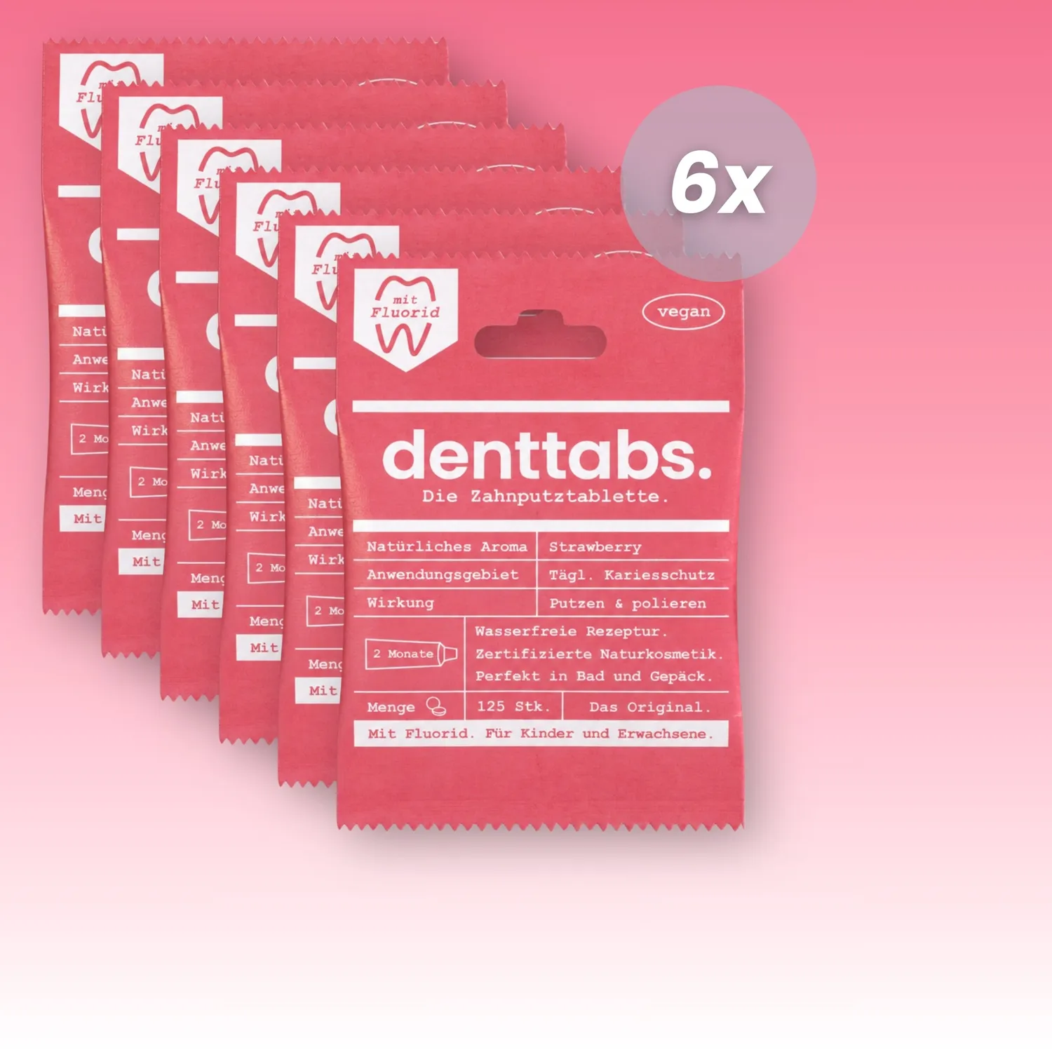 DENTTABS Strawberry tandpastatabletter med fluor 750 stk jordbær