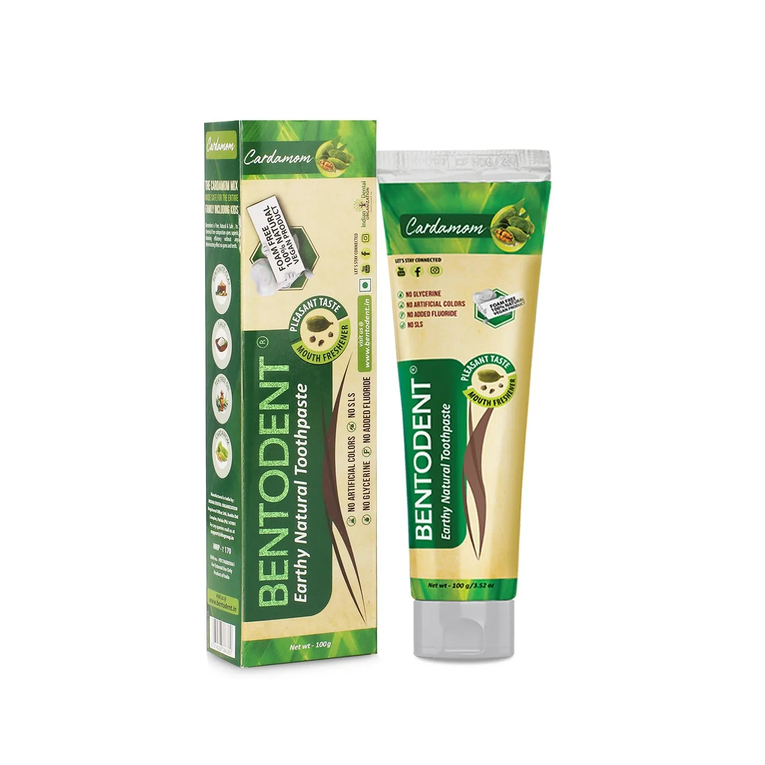 Bentodent Cardamom tandpasta + flosser sæt fluoridfrit