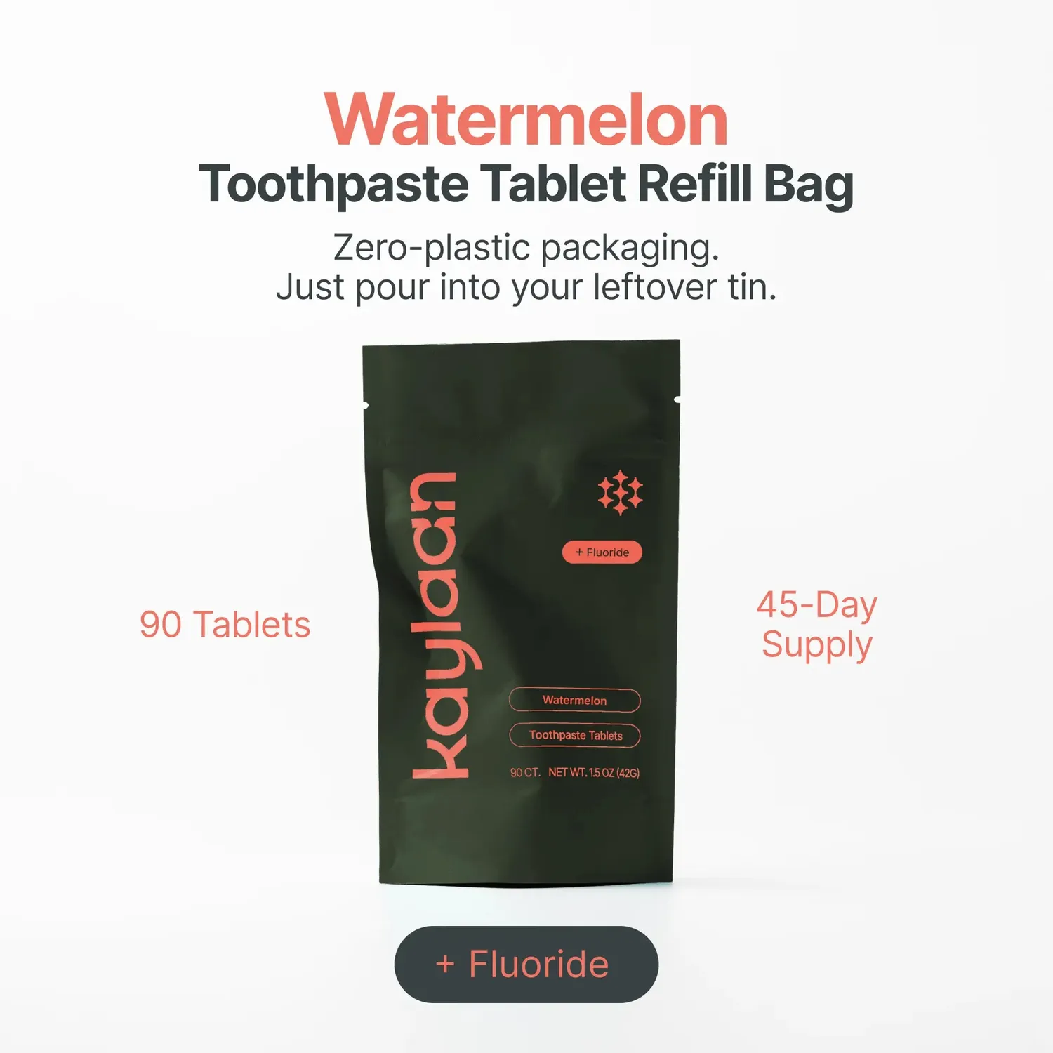 Kaylaan Fluoride Watermelon tandpastatabletter refill 90 stk