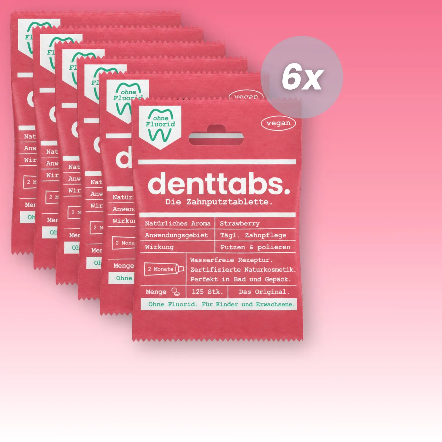 DENTTABS Strawberry tandpastatabletter uden fluor 750 stk jordbær