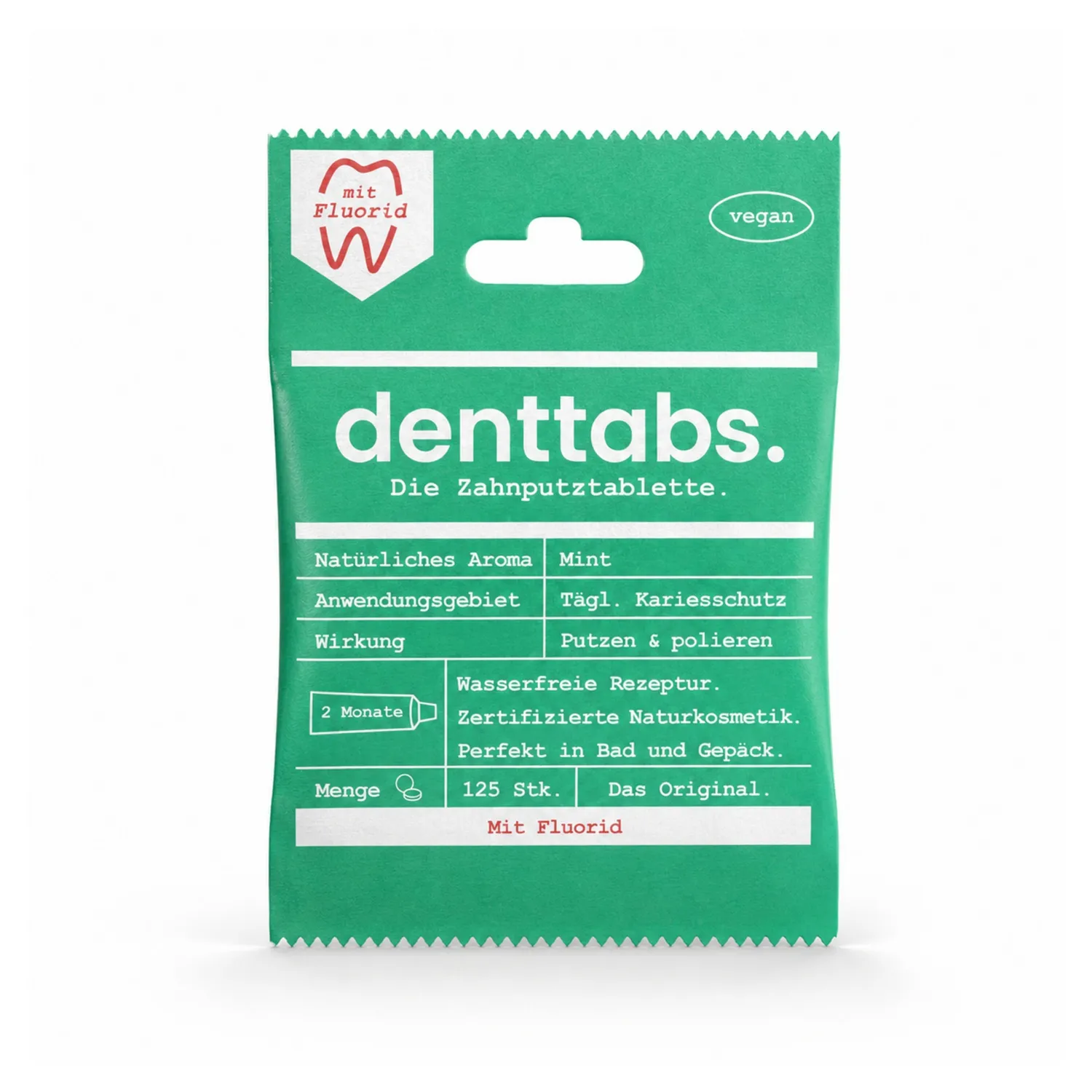 DENTTABS tandpastatabletter mint med fluor 125 stk 1450ppm
