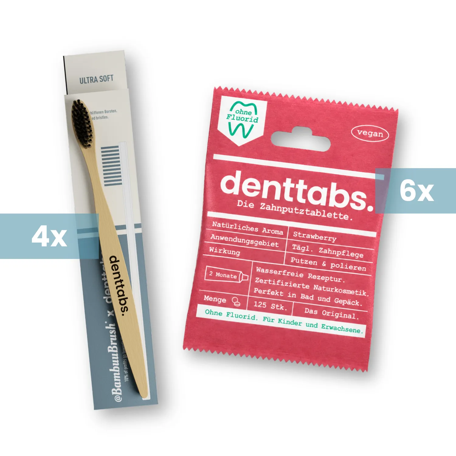 DENTTABS Yearly Set tandpastatabletter 750 stk + 4 børster