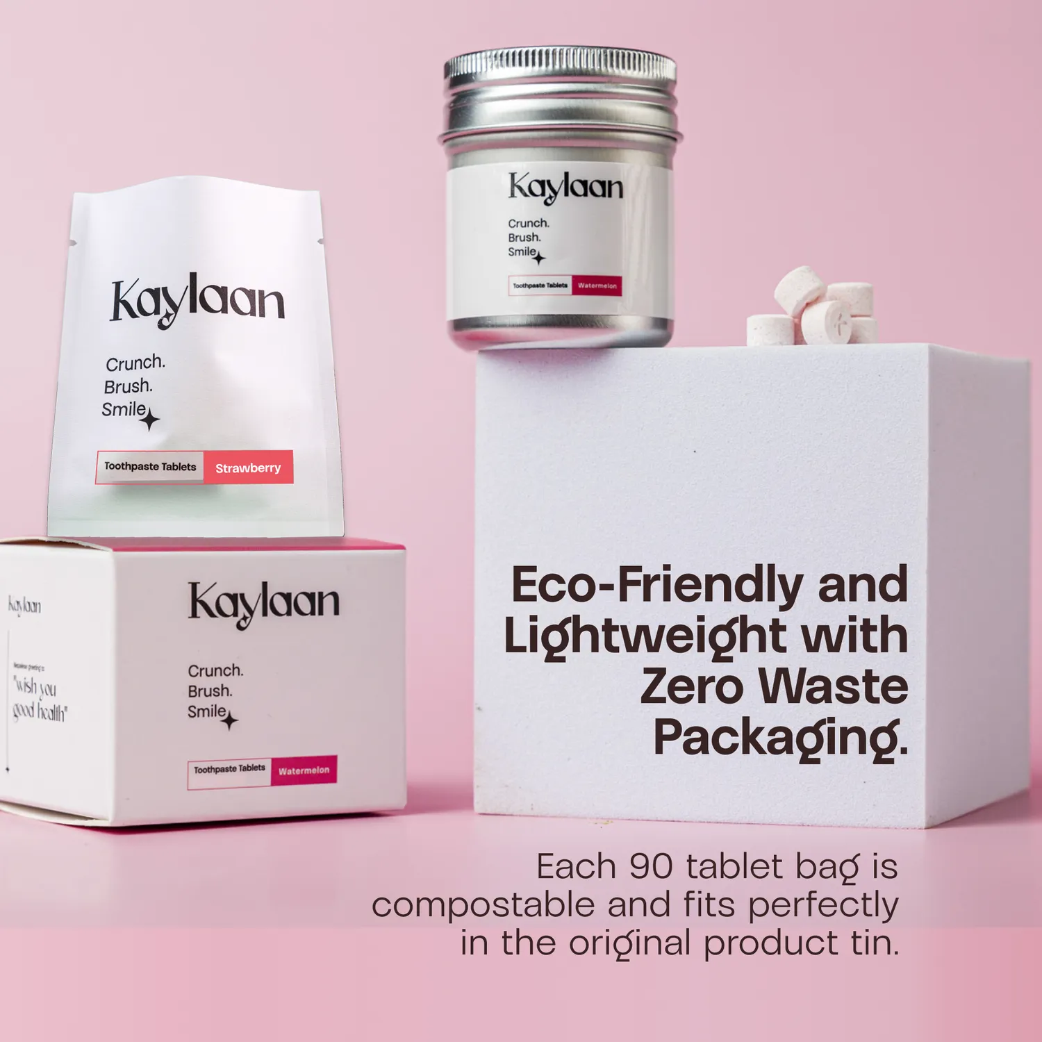 Kaylaan Watermelon tandpastatabletter refill 90 stk vandmelon