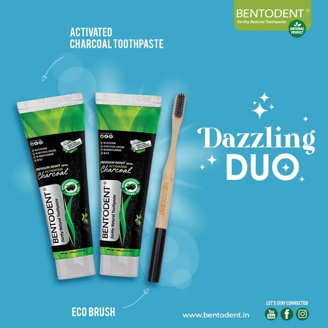 Bentodent Dazzling Duo tandpasta mint 2x100g + børste