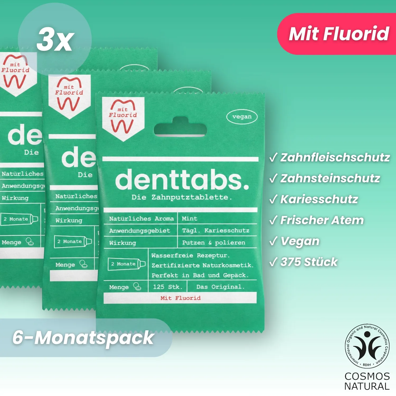 DENTTABS tandpastatabletter mint med fluor 750 stk beskyt