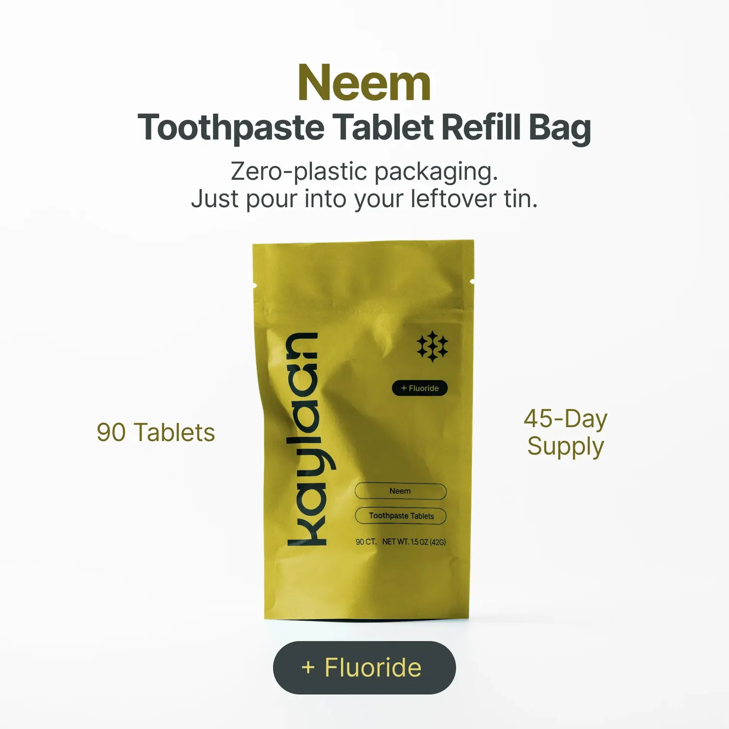 Kaylaan Fluoride Neem tandpastatabletter refill 90 stk neem