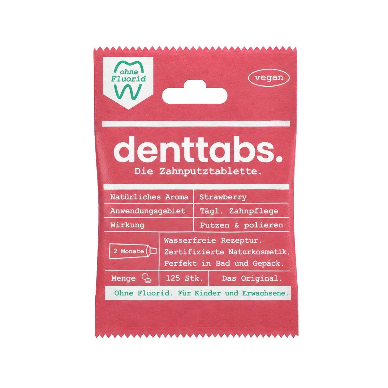 DENTTABS Strawberry tandpastatabletter uden fluor 750 stk jordbær