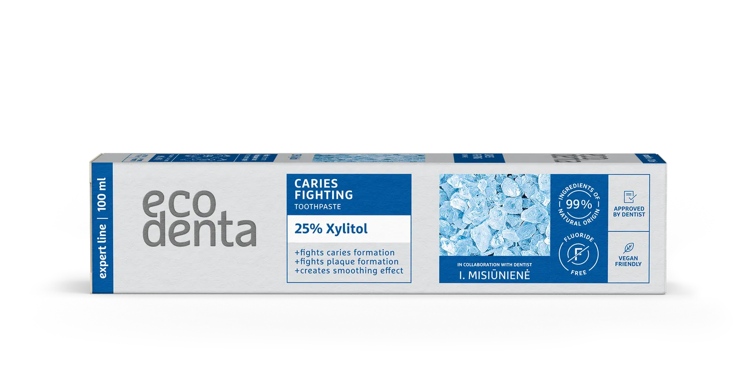Ecodenta caries tandpasta 100 ml med xylitol lime