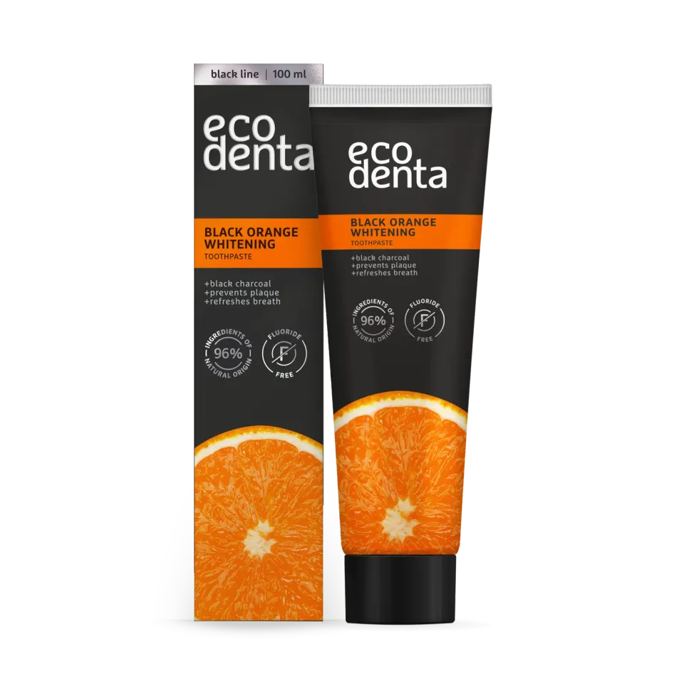 Ecodenta Black tandpasta appelsin 100 ml blegende