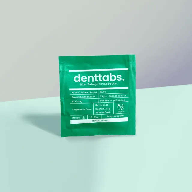 DENTTABS tandpastatabletter prøvepose 10 stk mint fluor