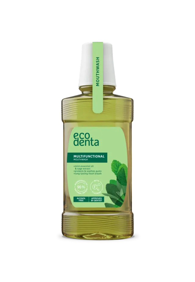 Ecodenta multifunktionel mundskyl 250 ml med mynte fluor