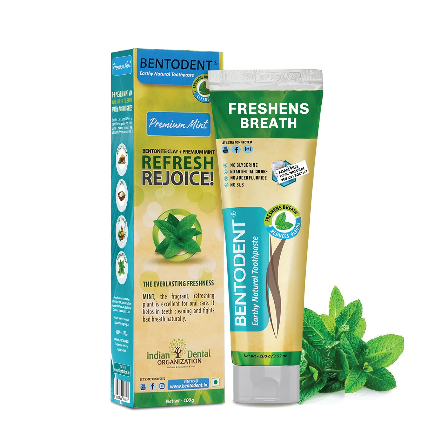 Bentodent Premium Mint tandpasta 100 g fluoridfri rejse
