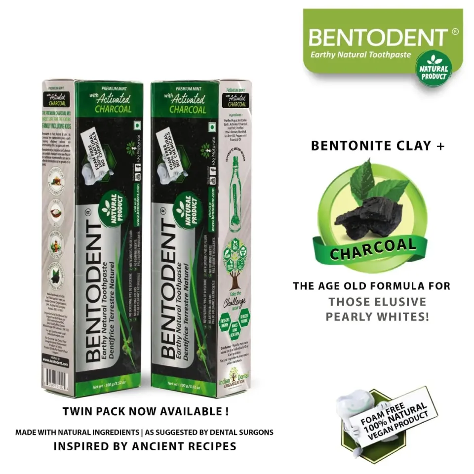 Bentodent Charcoal Teeth Whitening tandpasta 2x100 g mint