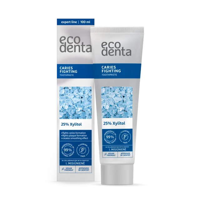 Ecodenta caries tandpasta 100 ml med xylitol lime