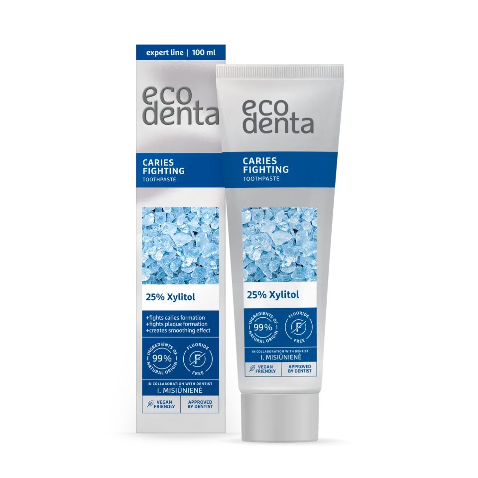 Ecodenta caries tandpasta 100 ml med xylitol lime