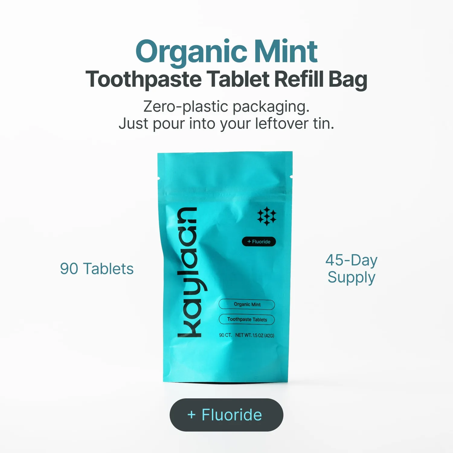 Kaylaan Fluoride Mint tandpastatabletter refill 90 stk med fluor