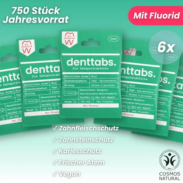 DENTTABS tandpastatabletter mint med fluor 750 stk beskyt