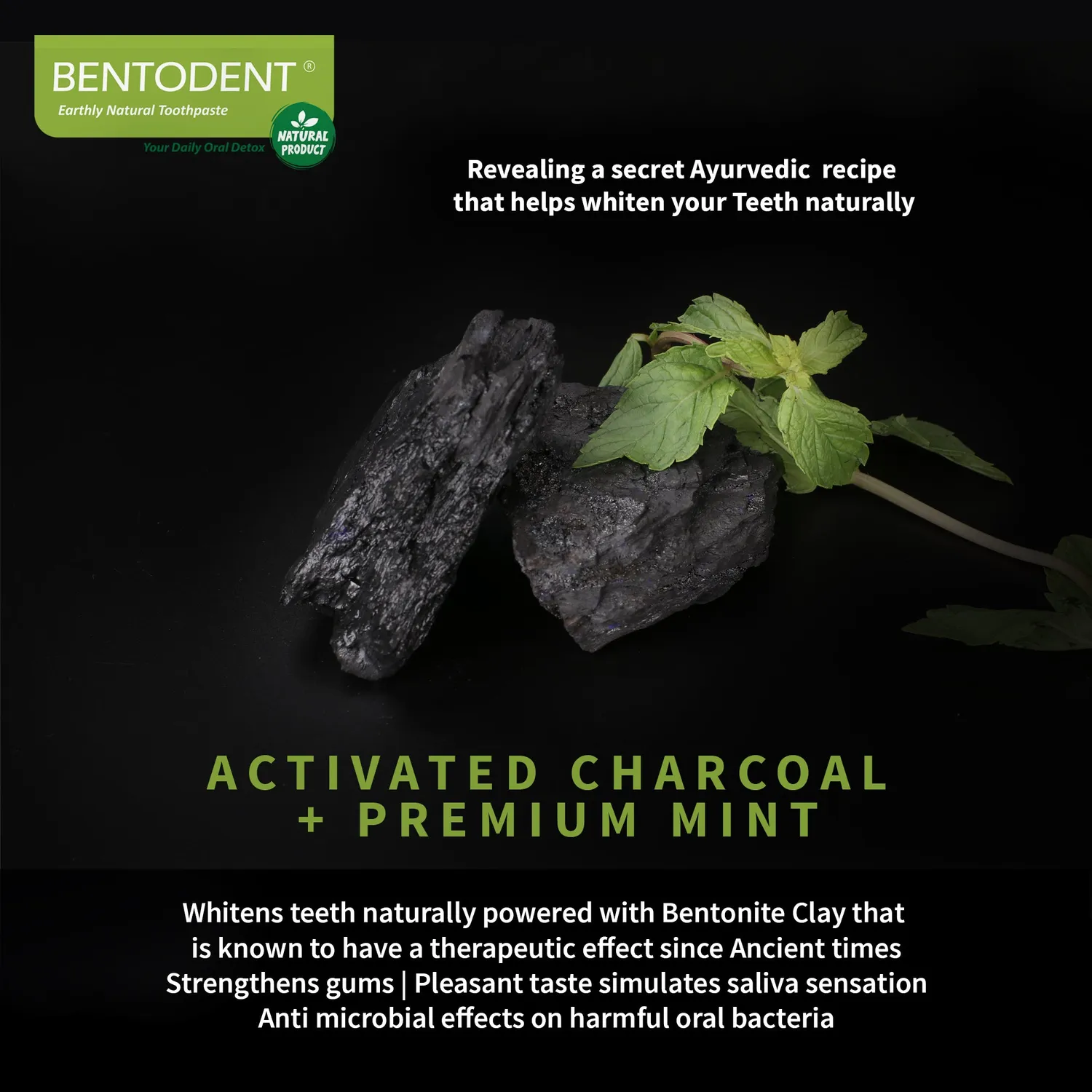 Bentodent Charcoal Teeth Whitening tandpasta 2x100 g mint