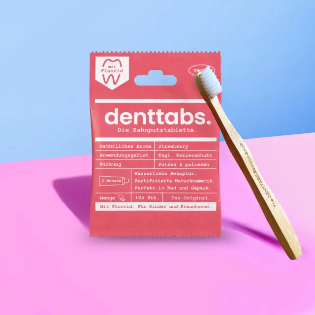 DENTTABS Kids Set tandpastatabletter jordbær + børste