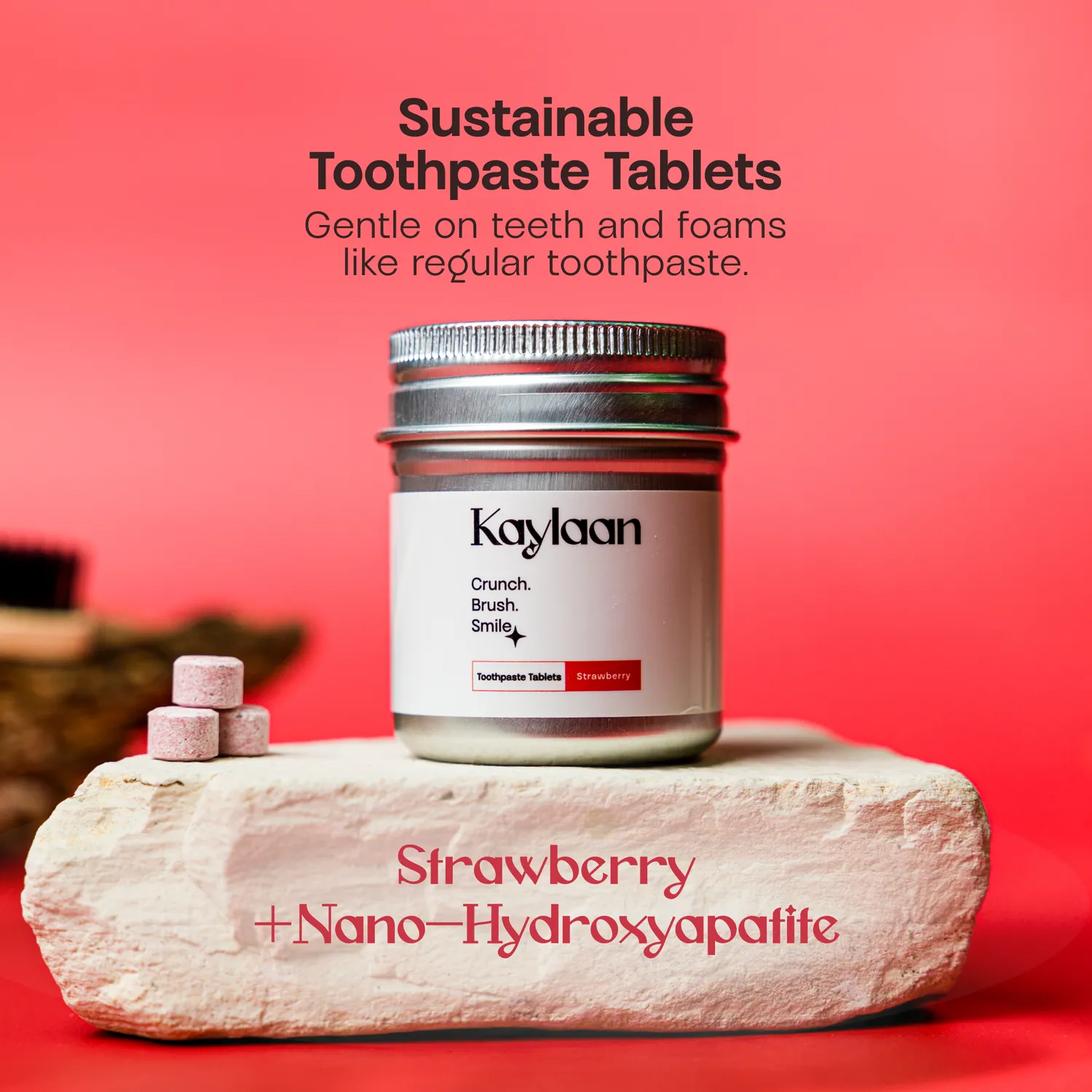Kaylaan Strawberry tandpastatabletter 90 stk dåse jordbær