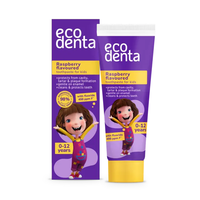 Ecodenta Kakė Makė tandpasta hindbær 75 ml med fluor