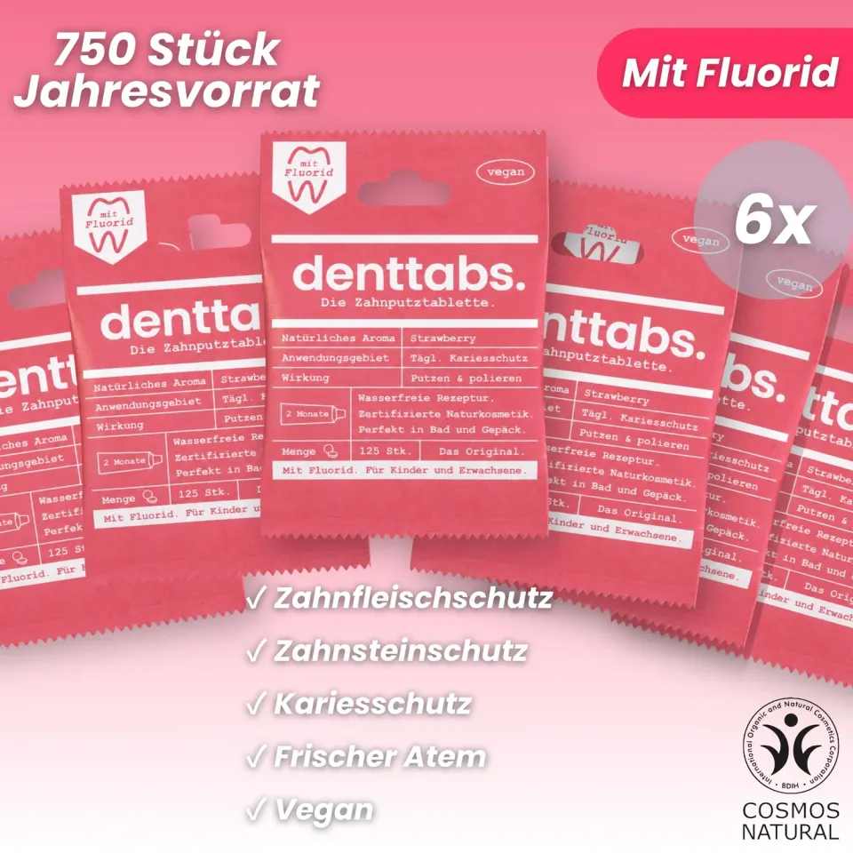 DENTTABS Strawberry tandpastatabletter med fluor 750 stk jordbær