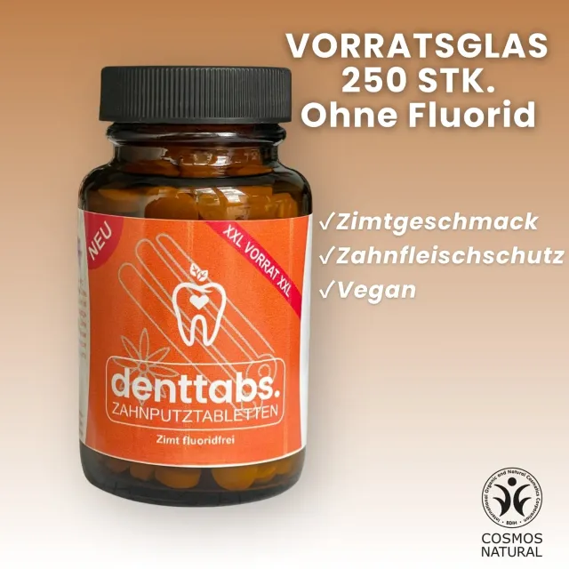 DENTTABS tandpastatabletter kanel 250 stk uden fluor XXL