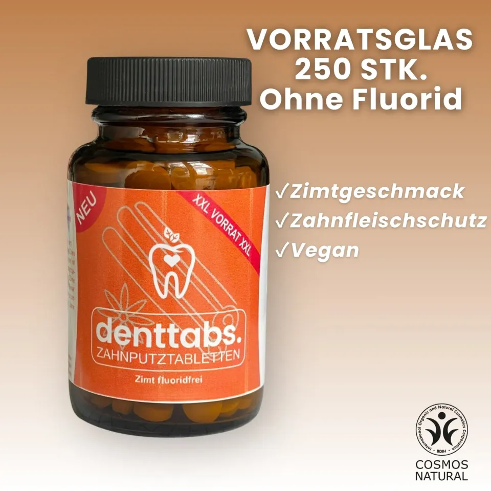 DENTTABS tandpastatabletter kanel 250 stk uden fluor XXL