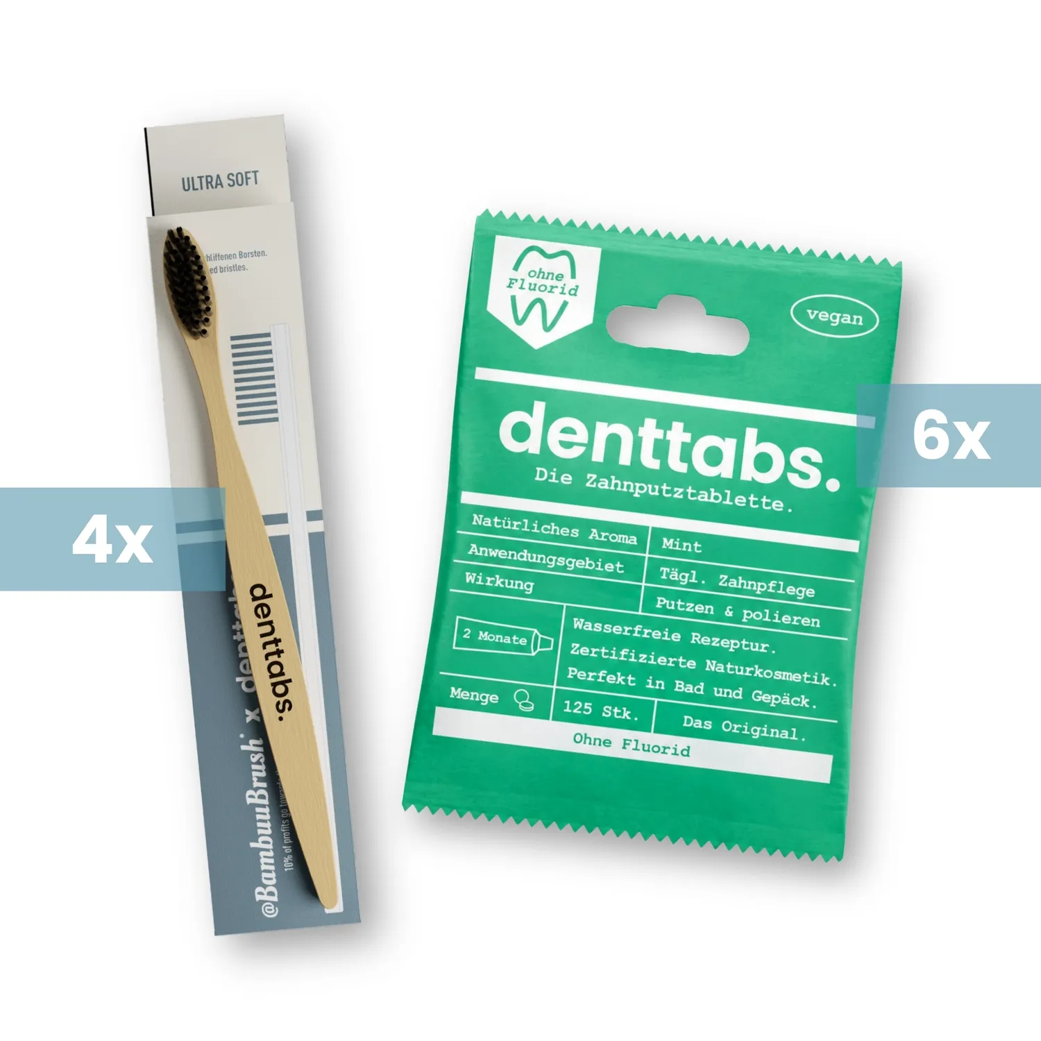DENTTABS Yearly Set tandpastatabletter 750 stk + 4 børster